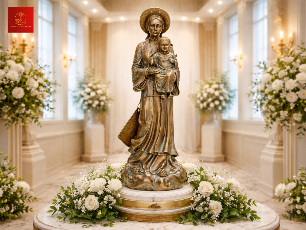 Tượng Đức Mẹ La Vang kích thước lớn được chế tác riêng biệt tại Vật phẩm Công giáo Kim Ân