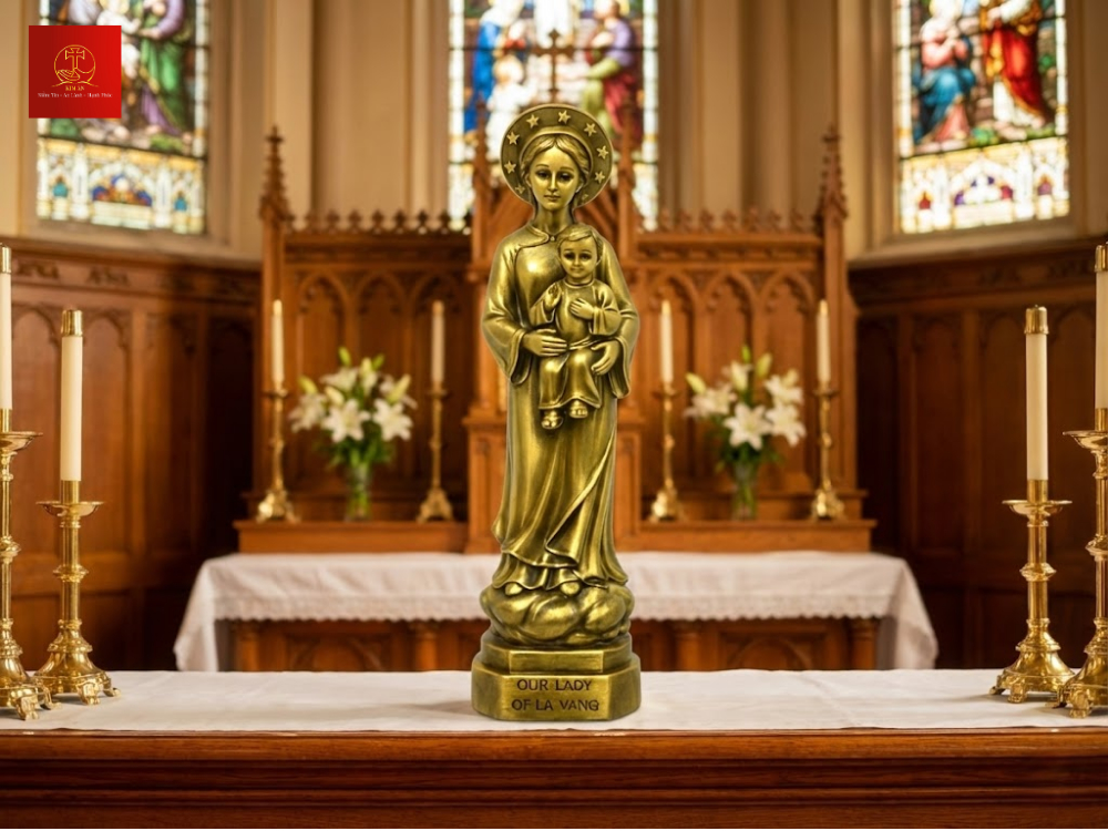 Tượng Đức Mẹ La Vang tại Vật phẩm Công giáo Kim Ân có độ thẩm mỹ cao cấp và tránh khỏi quá trình oxy hóa