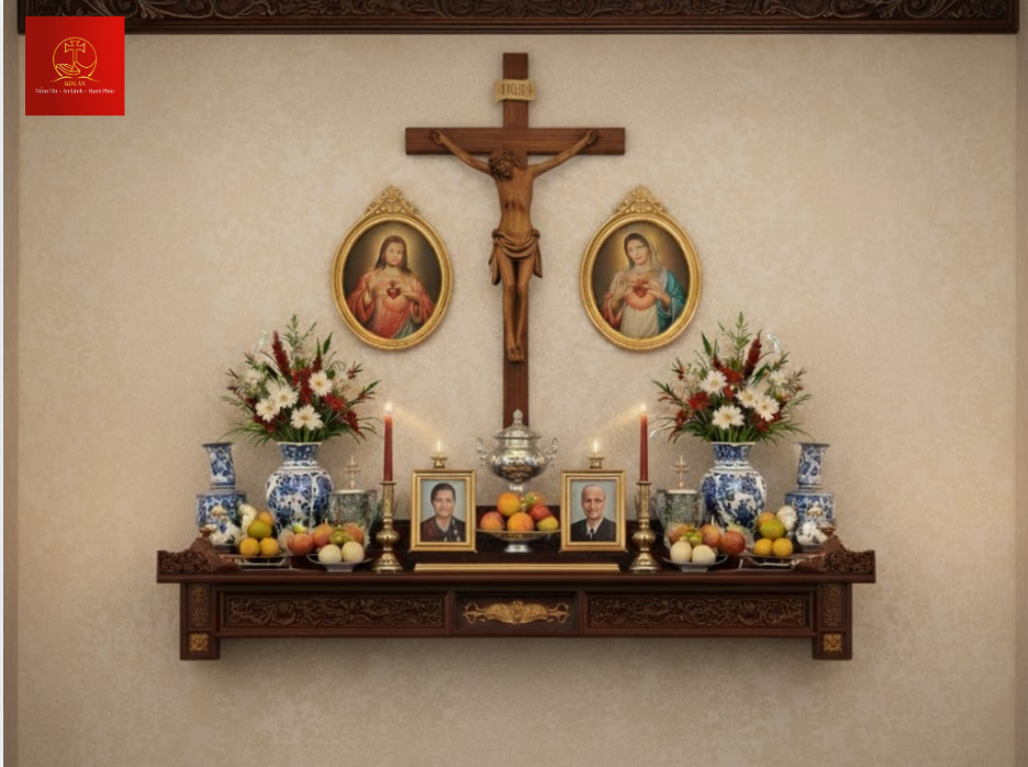 Bàn thờ gia tiên Công Giáo nhắc nhở mỗi tín hữu rằng mọi điều đều quy về Thiên Chúa, Đấng tạo ra và bảo vệ mọi sự sống
