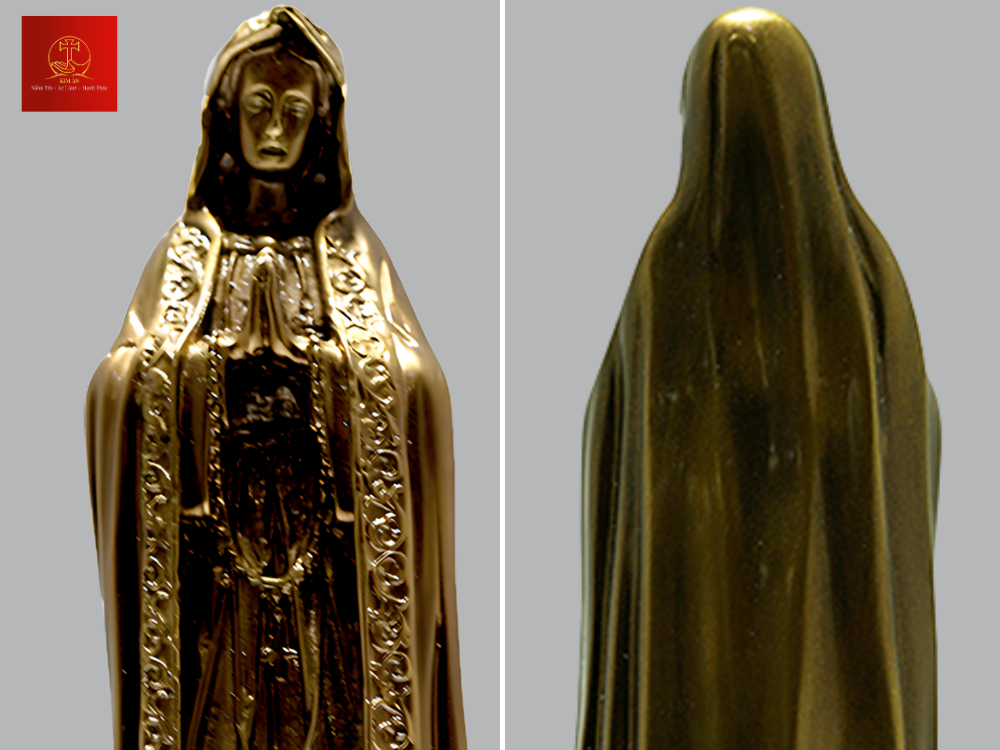 Chất liệu đồng cao cấp giúp tượng Đức Mẹ Fatima bền bỉ qua năm tháng.