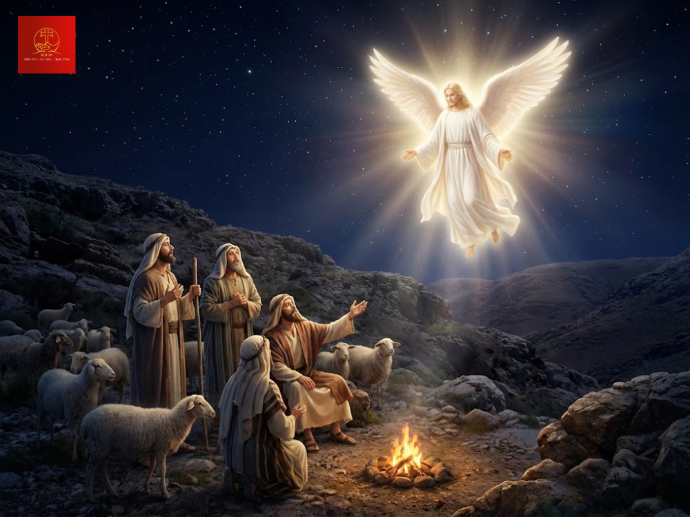Các Thiên sứ báo tin vui trọng đại về sự giáng sinh của Đấng Cứu Thế cho nhân loại.