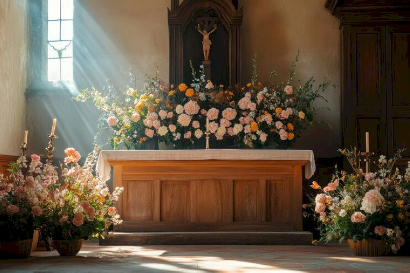 Hoa được cắm sang hai bên theo phương ngang