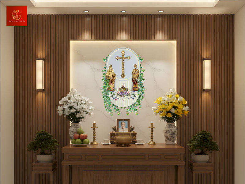 Lẵng hoa tam giác nên đặt ở góc bàn thờ