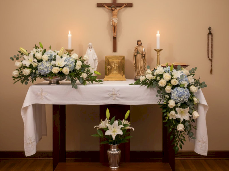 Đây là dáng cắm rất hợp cho lễ Đức Mẹ hoặc các dịp lễ lớn