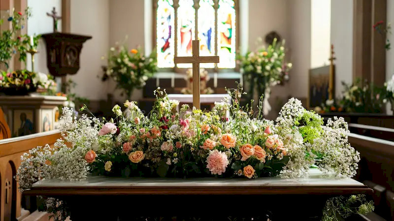 Lẵng hoa thường đặt ở giữa bàn hoặc hai bên đối xứng nếu có hai lẵng