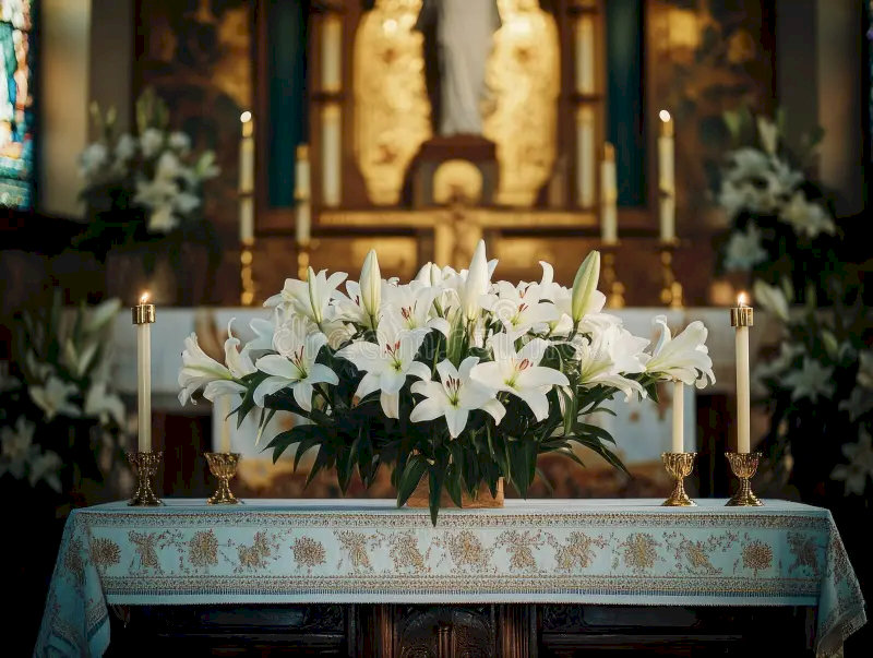 Lẵng hoa dáng tròn thường được đặt ở trung tâm bàn thờ