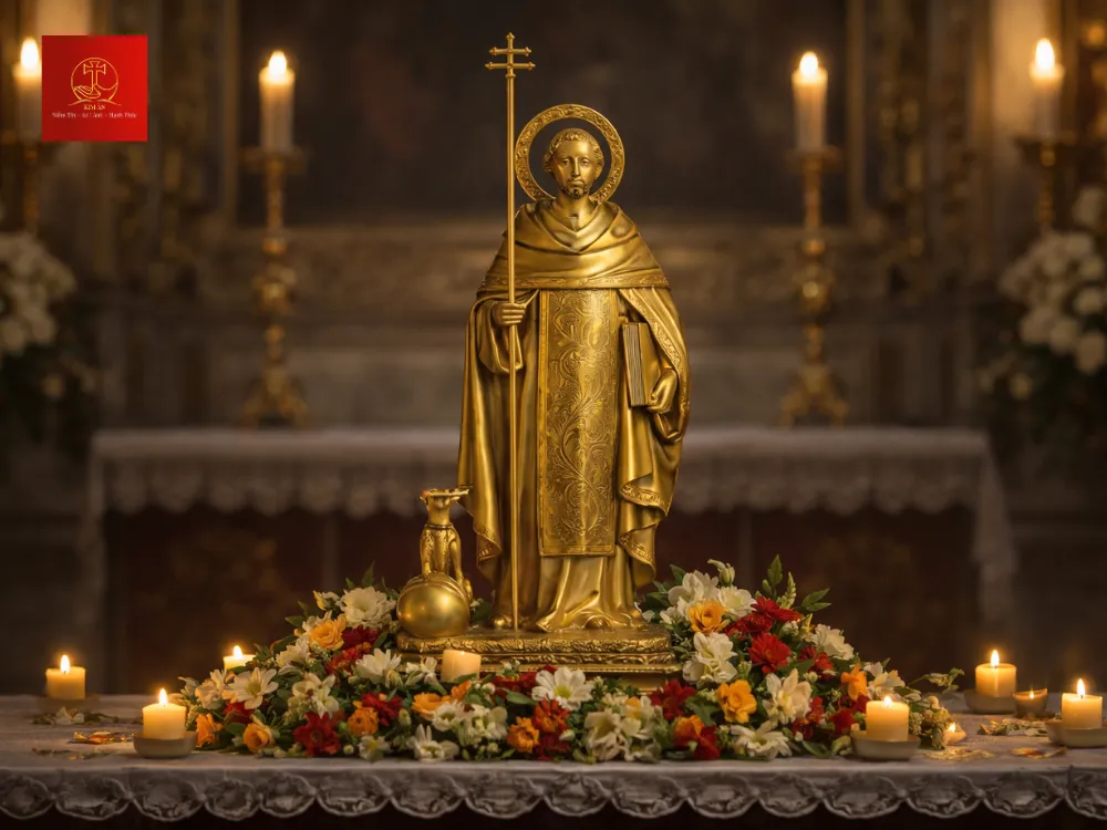 Khuôn mặt tượng cần toát lên sự thông thái và lòng trắc ẩn của một vị mục tử.