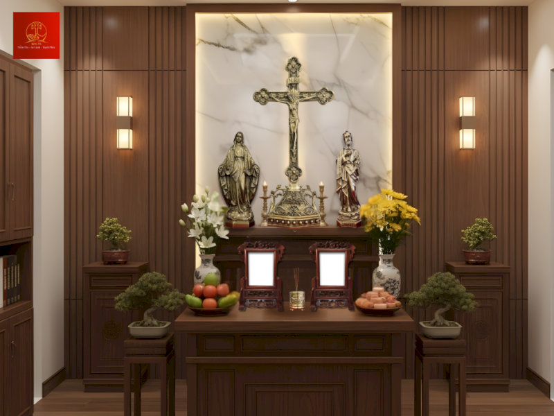 Thánh Giá Công Giáo hoa đào có đế 90cm màu cổ điển