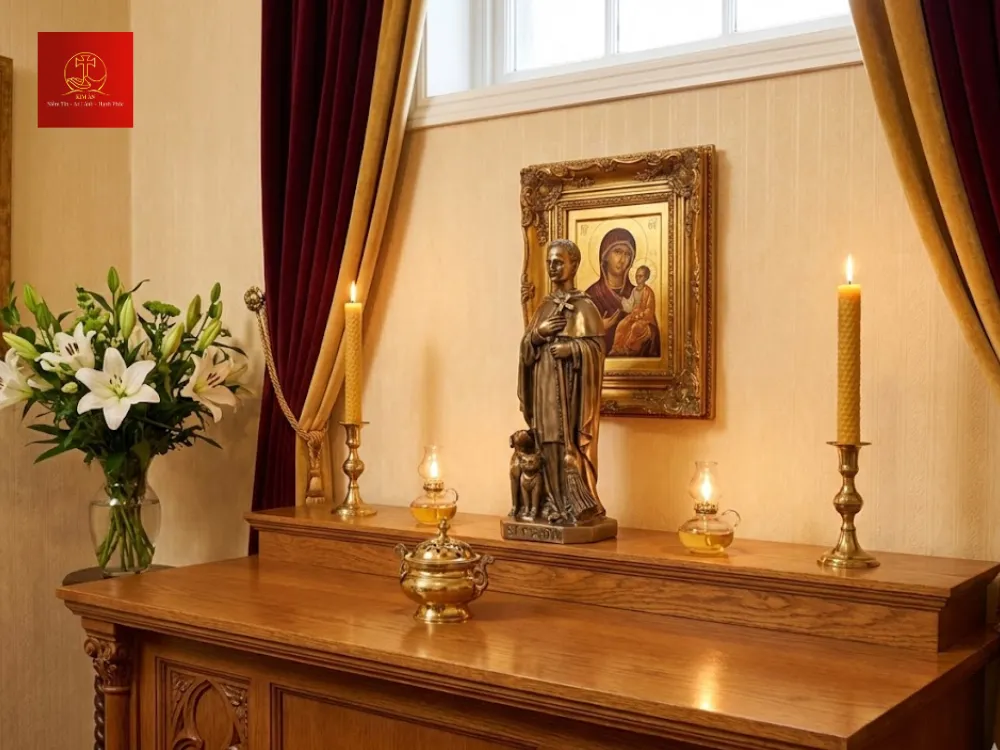 Mẫu tượng Thánh Martino TMT-060516-D bằng đồng mạ PVD Gold 24K