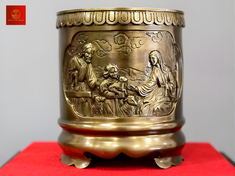 Bát hương đồng mẫu tròn nhỏ gọn tinh tế