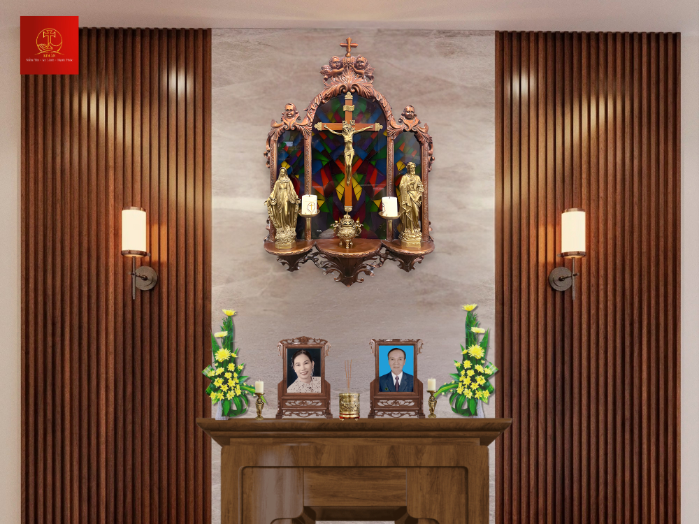 Thiết kế chuẩn Phụng vụ của tượng Đức Mẹ Ban Ơn trong không gian thờ tự.