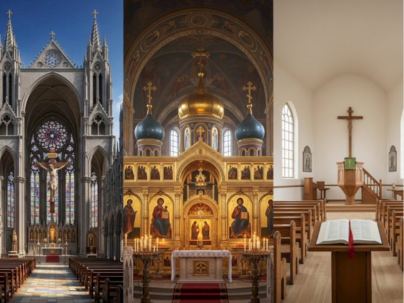 Sự khác biệt về không gian thờ phượng giữa 3 nhánh chính của Kitô giáo