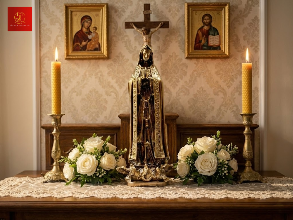 Tượng Đức Mẹ Fatima 30cm màu cổ điển sang trọng và linh thánh.