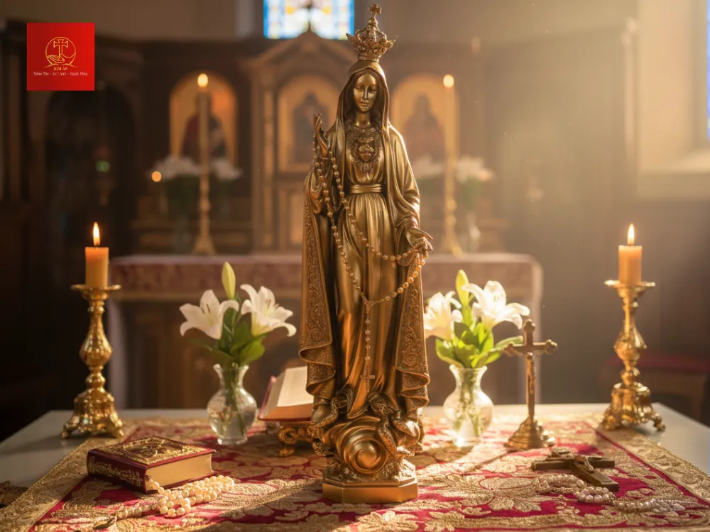 Tượng mẹ Fatima mô tả Mẹ hiện ra tại Fatima năm 1917