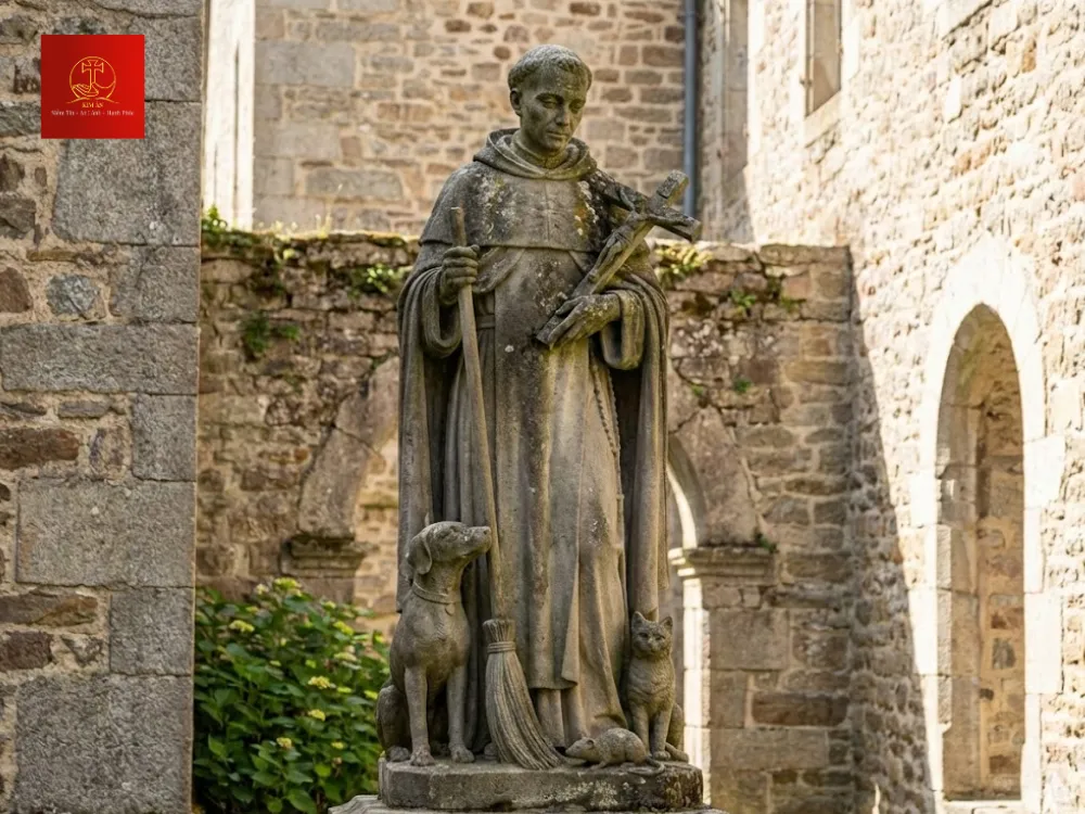 Tượng thánh Martino bằng đá có thể bị rêu phủ theo thời gian