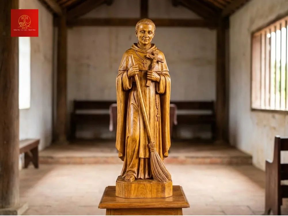 Tượng thánh Martino bằng gỗ được hoàn thiện với lớp phủ bóng
