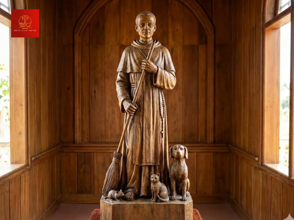 Tượng Thánh Martino bằng gỗ mộc mạc