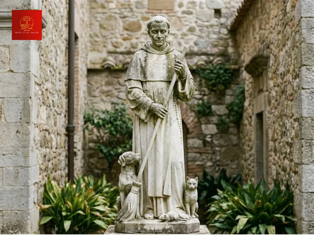 Tượng thánh Martino bố trí trong sân vườn gia đình