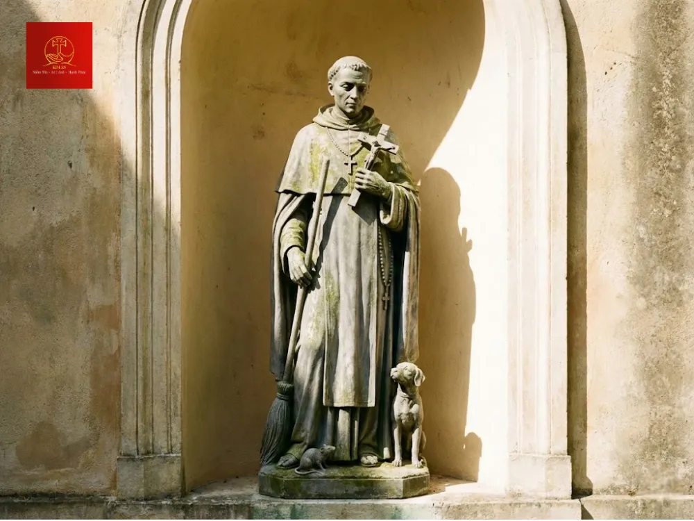 Tượng thánh Martino chất liệu xi măng ngoài trời, cao 130cm