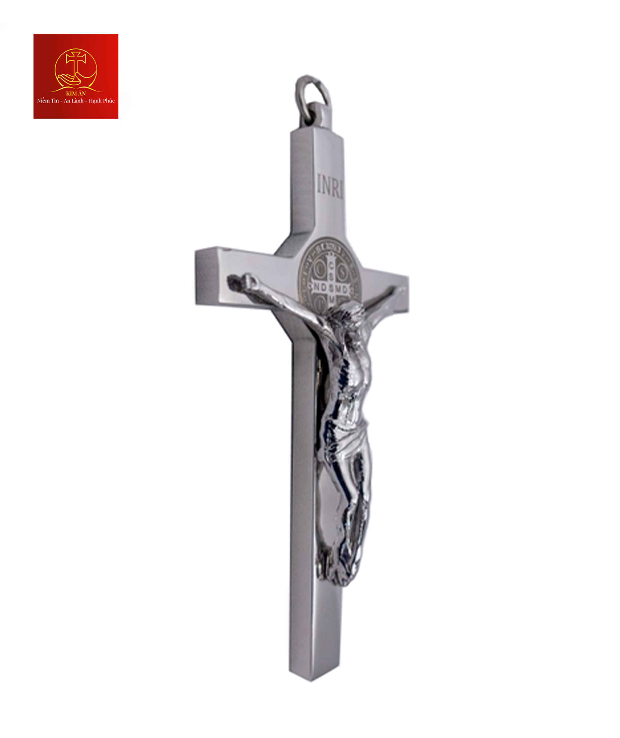Thánh Giá Có Mề Đay BENEDICT - Không Đế (mini) - Màu Silver