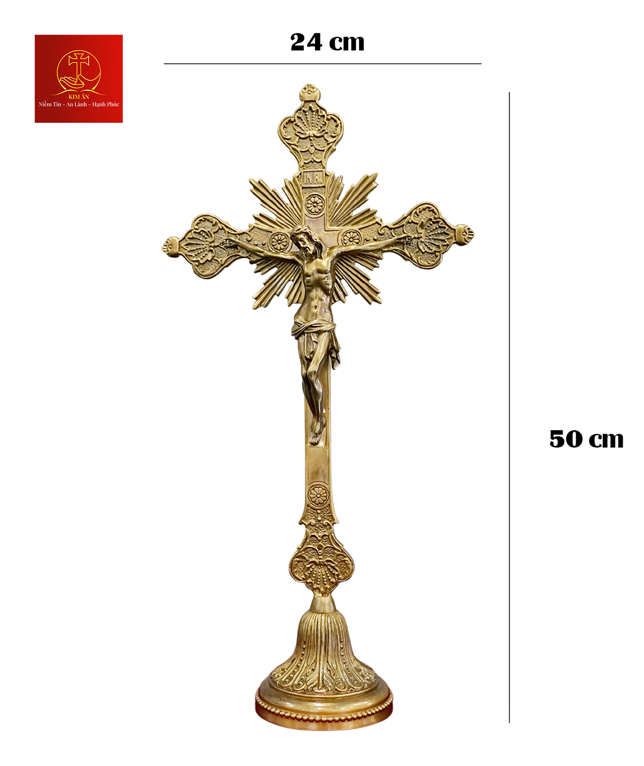 Tượng Thánh Giá Đế Tròn Tia Chớp Cao 50cm - Màu Cổ Điển