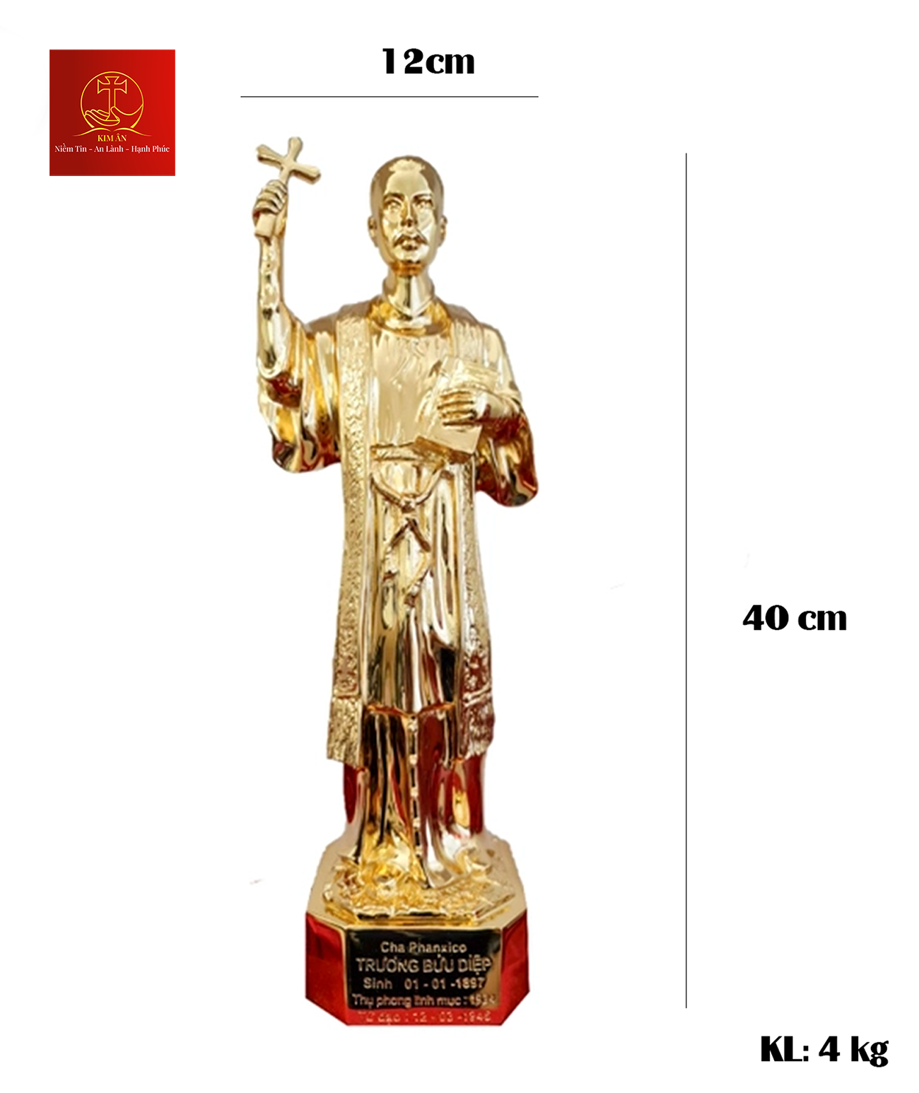 Tượng Cha Bửu Diệp cao 40cm - Màu Gold - Mạ Gold