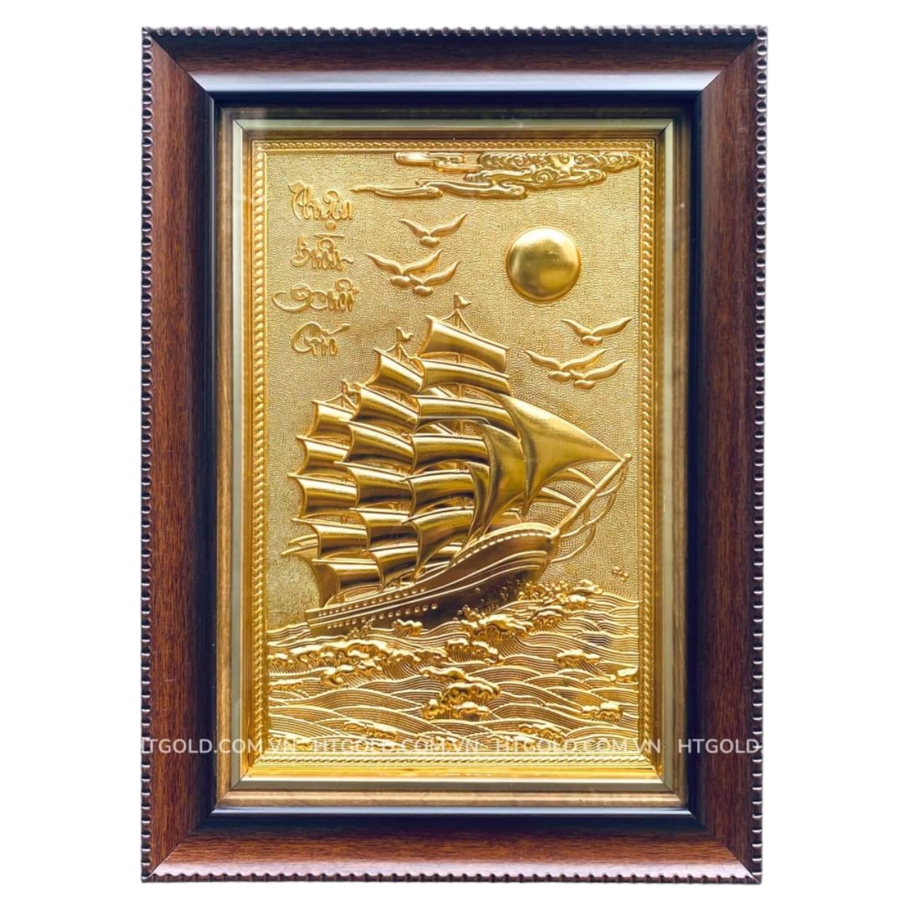 TRANH ĐỒNG THUẬN BUỒM XUÔI GIÓ, MẠ VÀNG 24K (Kích thước 28cm x 38cm)