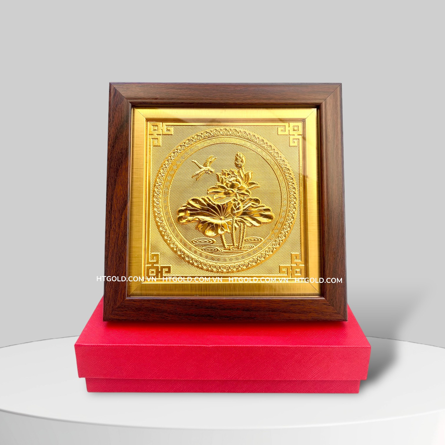 TRANH ĐỒNG HOA SEN, DÁT VÀNG (20cm x 20cm)