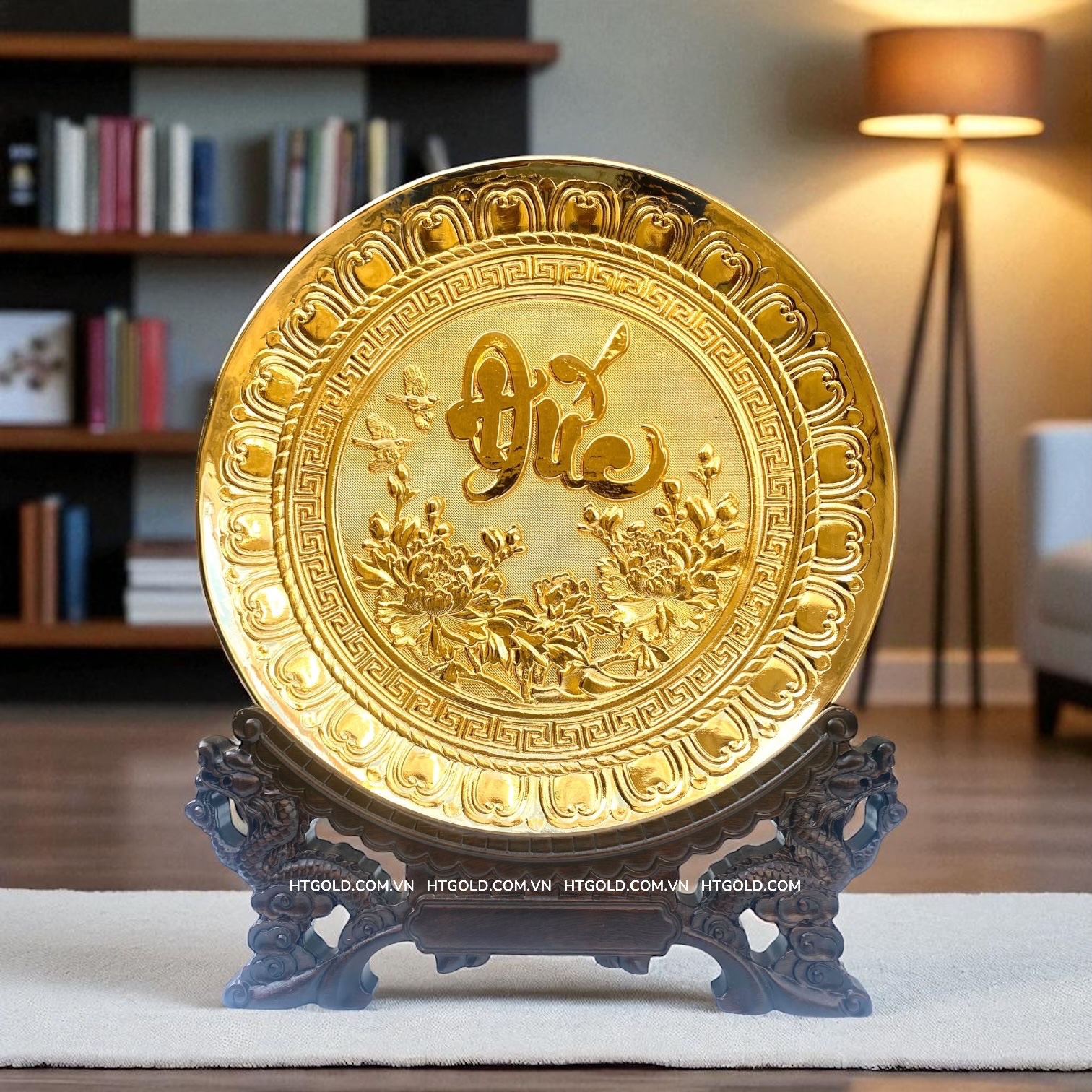 TRANH ĐĨA ĐỒNG CHỮ ĐỨC MẠ VÀNG 24K (Đk 25cm / Cao 30cm)