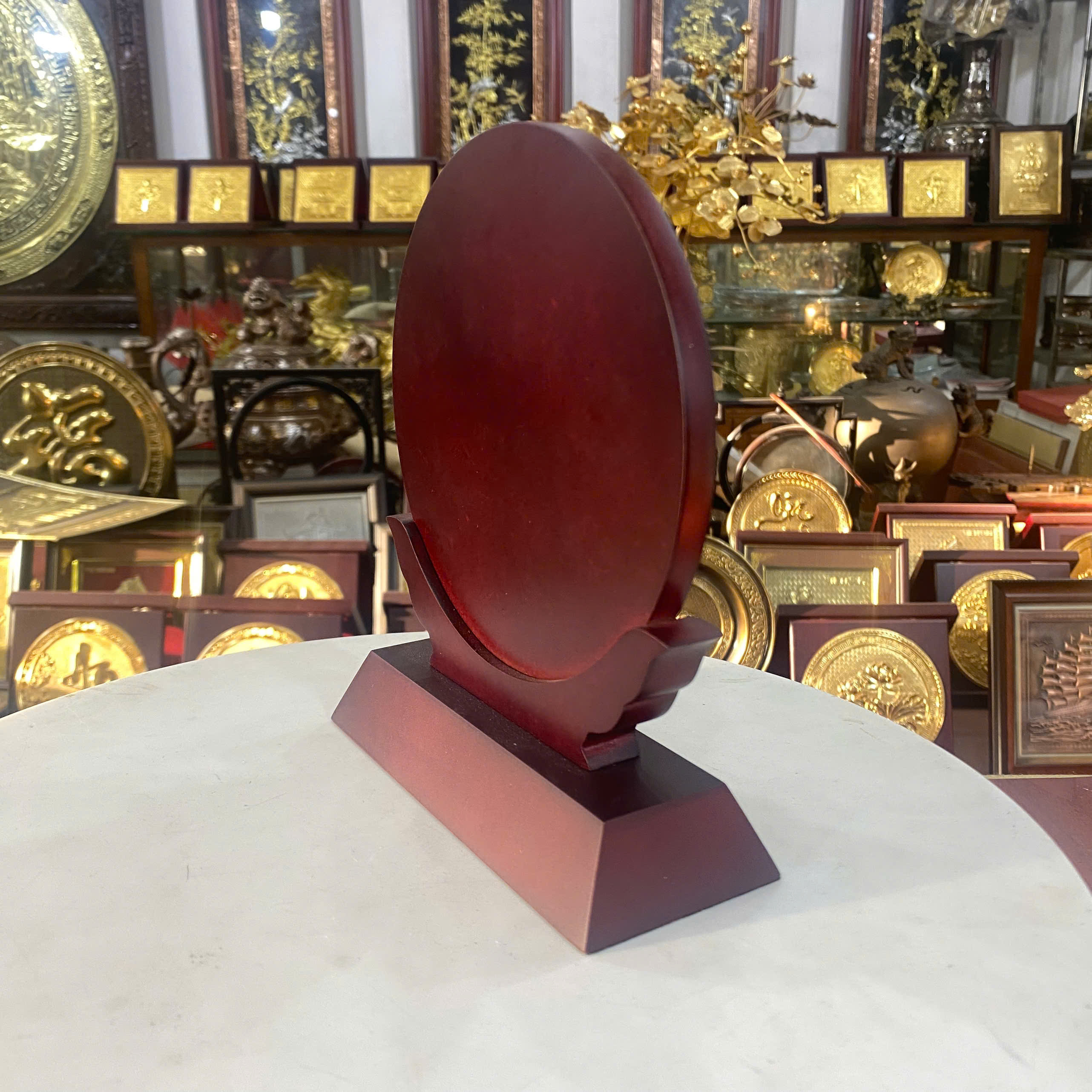 QUÀ TẶNG LÁ BỒ ĐỀ TÀI LỘC BẰNG ĐỒNG DÁT VÀNG (Đk 15cm / Cao 19cm)