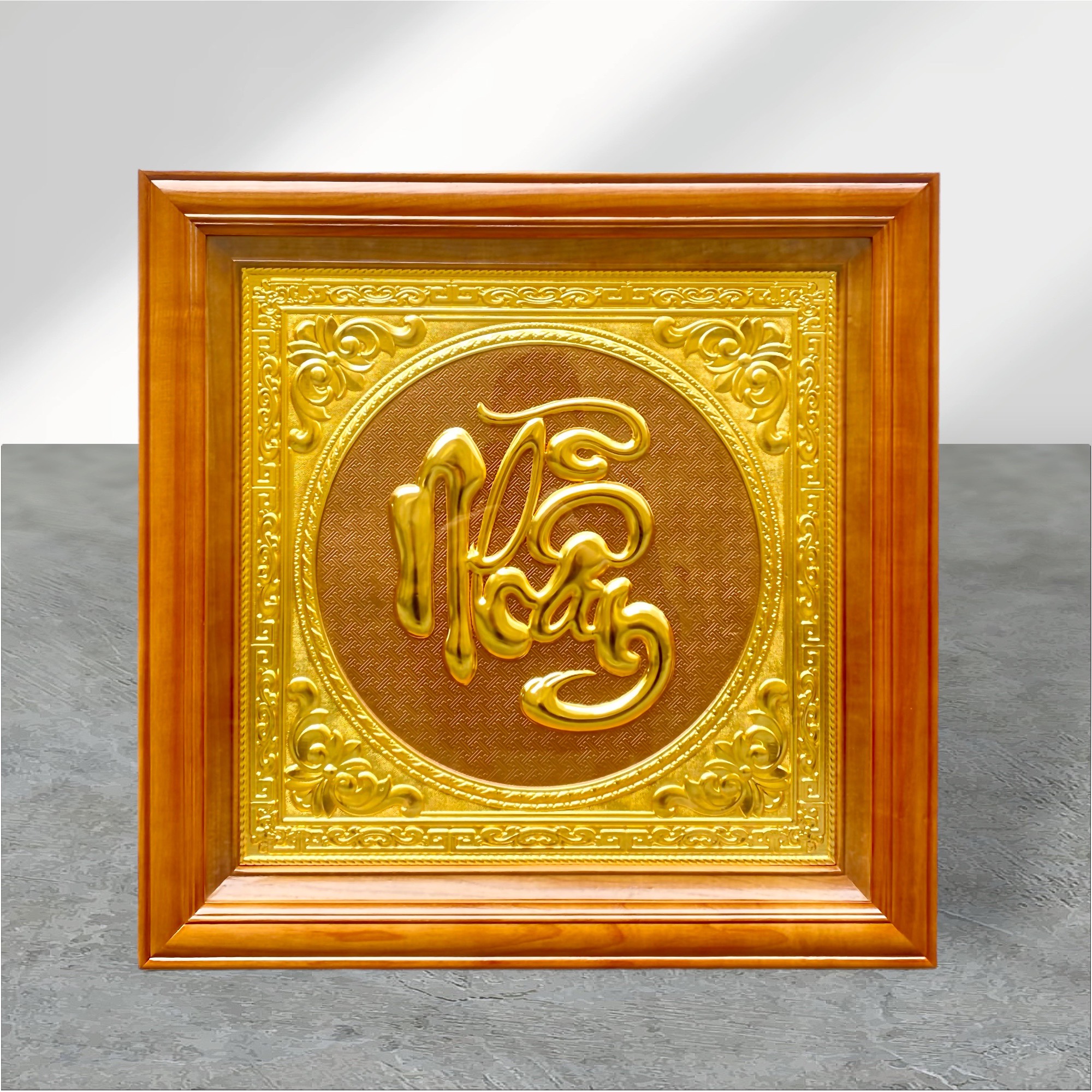 TRANH ĐỒNG CHỮ NHẪN MẠ VÀNG 24K (Kích thước 62cm x 62cm)