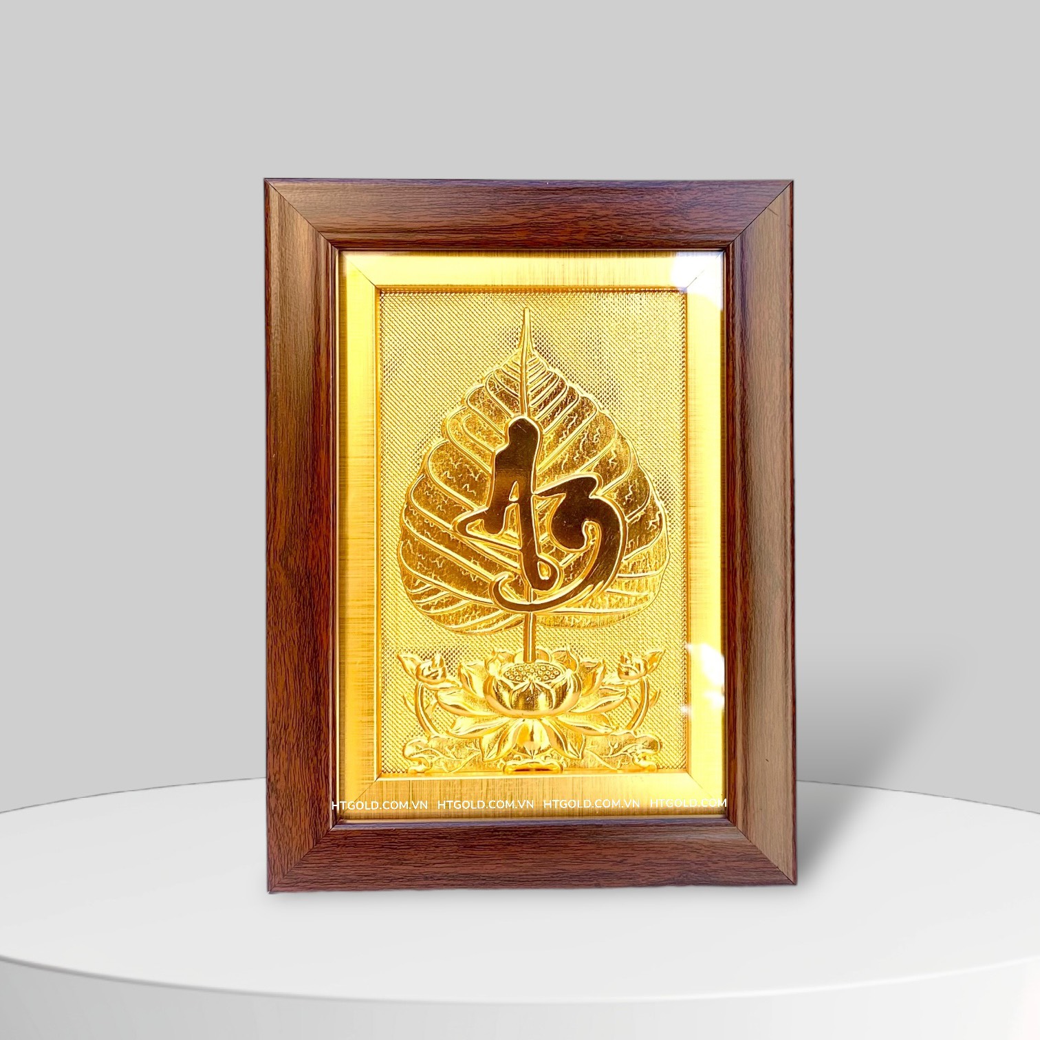 TRANH LÁ BỒ ĐỀ GẮN CHỮ "AN", MẠ VÀNG 24K (15cm x 20cm)