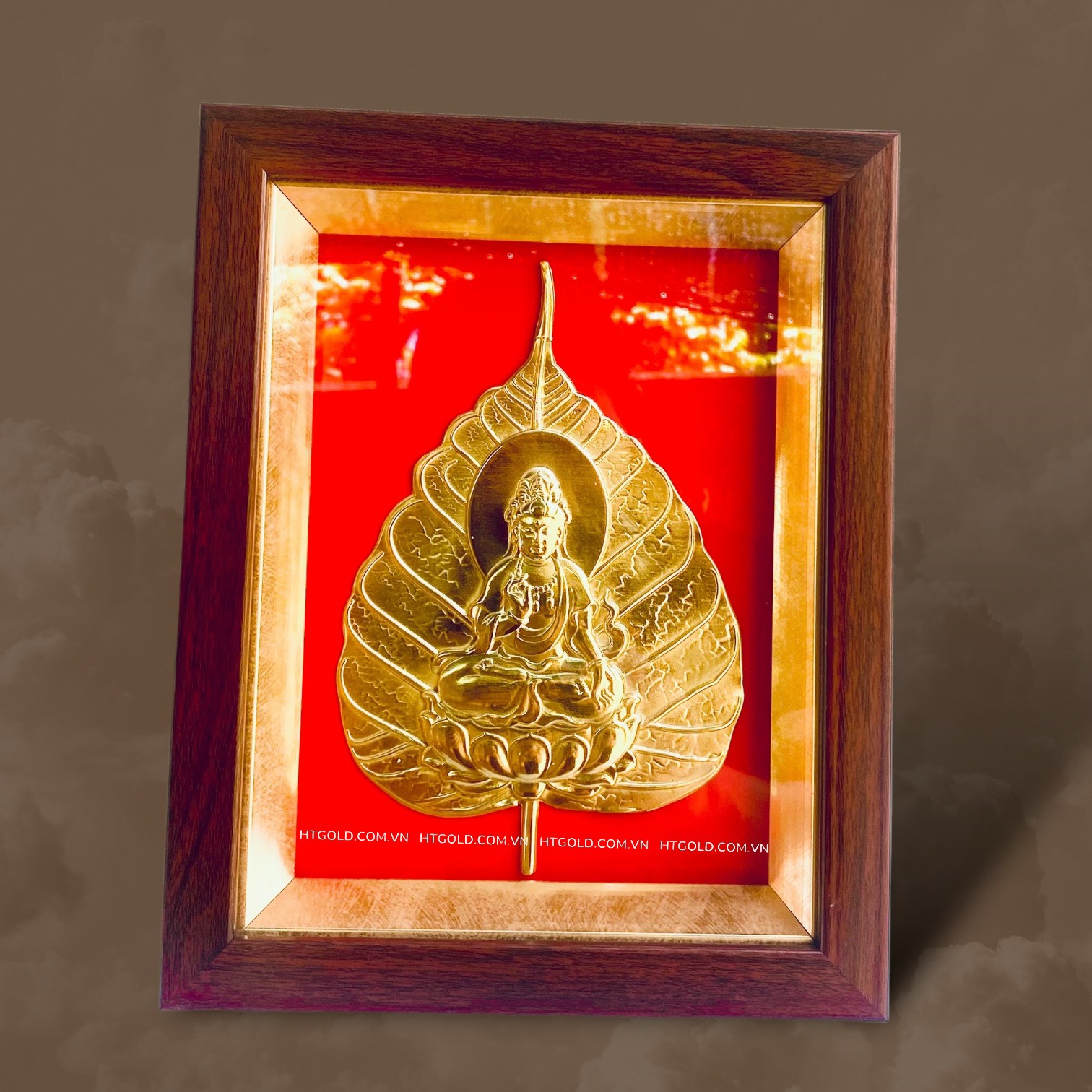 TRANH LÁ BỒ ĐỀ BẰNG ĐỒNG, DÁT VÀNG (20cm x 25cm)
