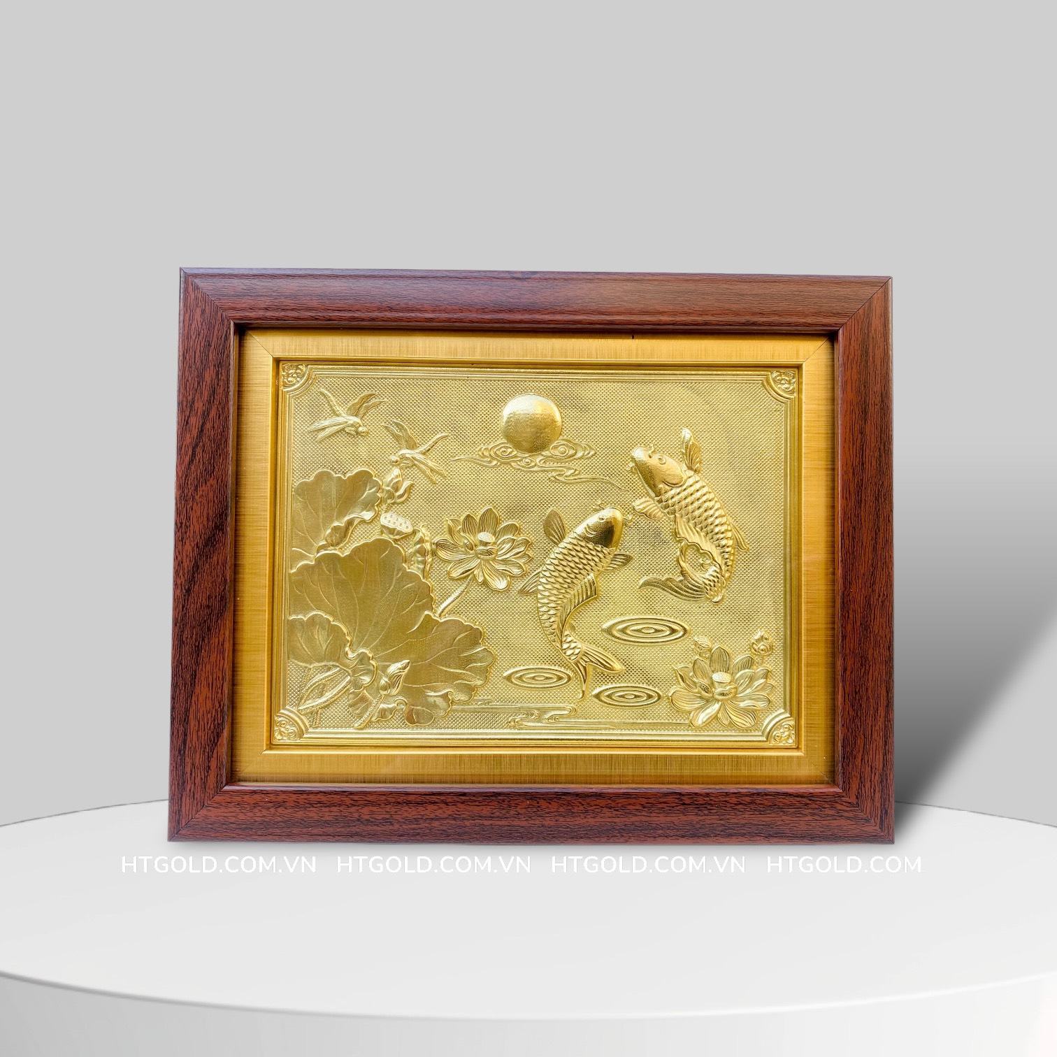 TRANH ĐỒNG CÁ CHÉP HOA SEN - SONG NGƯ CÁT HẠNH (20 x 25cm)