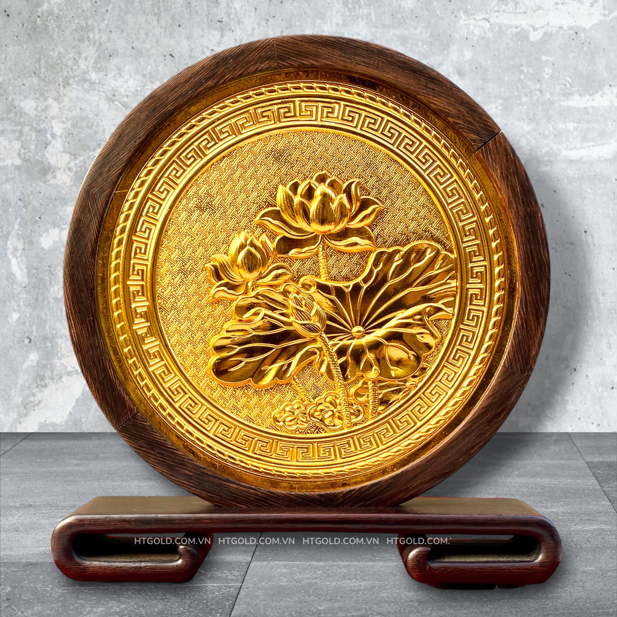 TRANH ĐỒNG HOA SEN LOẠI 2 MẶT, MẠ VÀNG 24K (Cao 25cm; ngang 22cm)