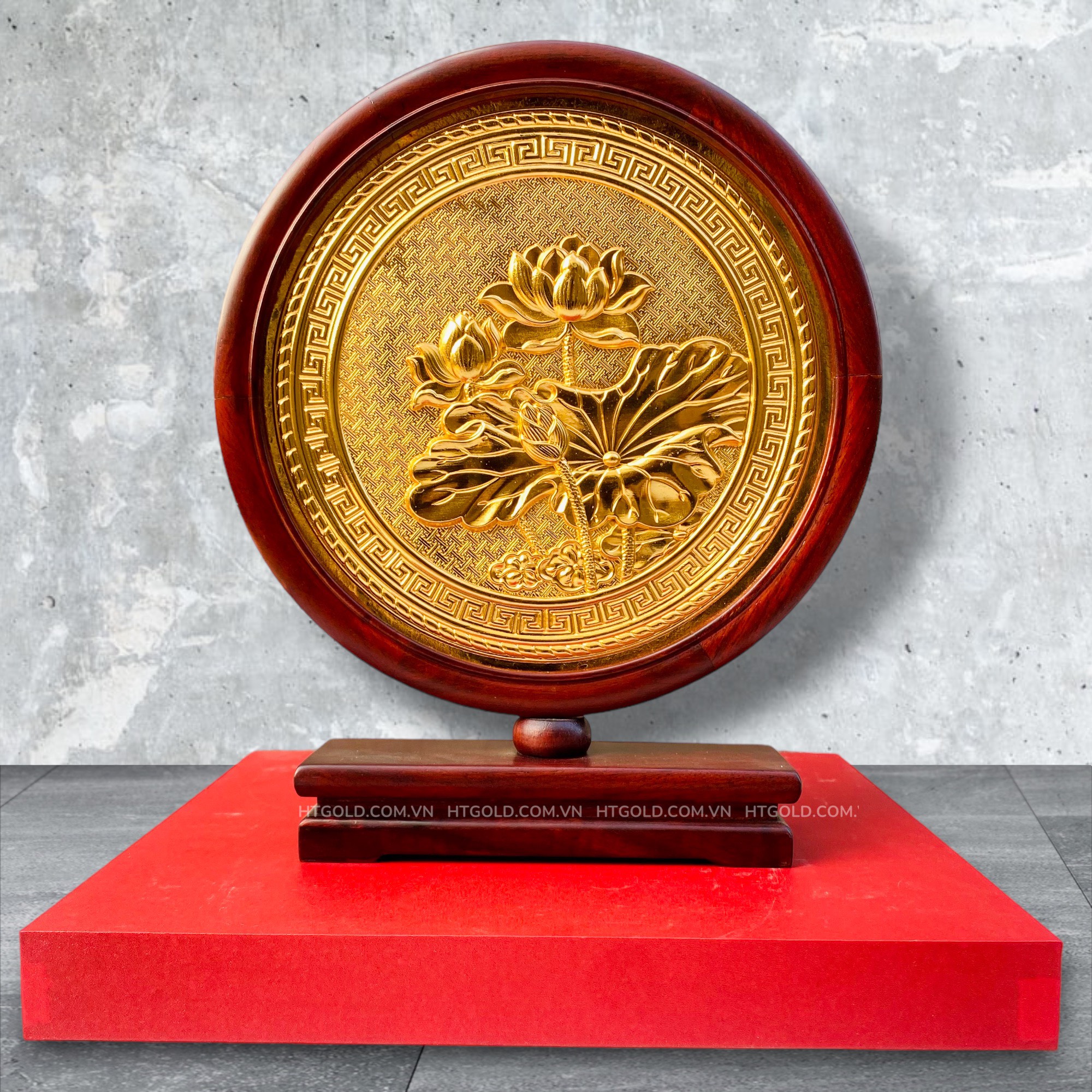 TRANH ĐỒNG HOA SEN LOẠI 2 MẶT, MẠ VÀNG 24K (Cao 26cm; ngang 22cm)