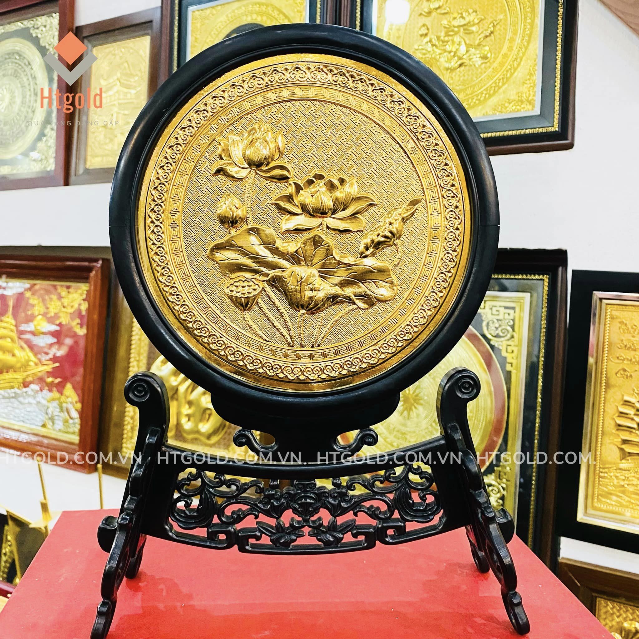 TRANH ĐỒNG HOA SEN - 2 MẶT, MẠ VÀNG 24K (Cao 35cm; ngang 25cm)