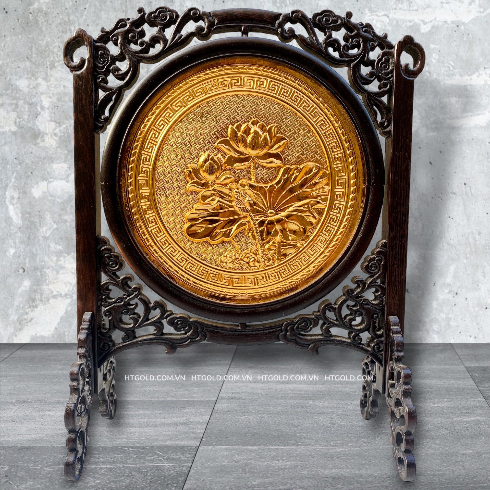TRANH ĐỒNG HOA SEN - 2 MẶT, MẠ VÀNG 24K (Cao 35cm; ngang 27cm)