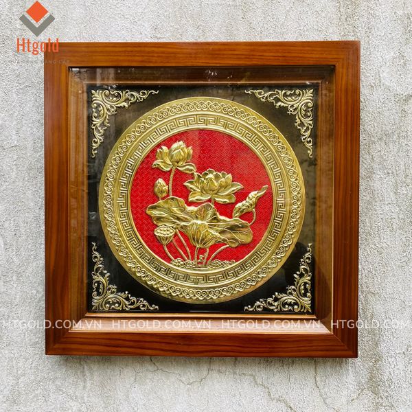 TRANH ĐỒNG HOA SEN MẠ VÀNG 24K (Kích thước 38cm x 38cm)
