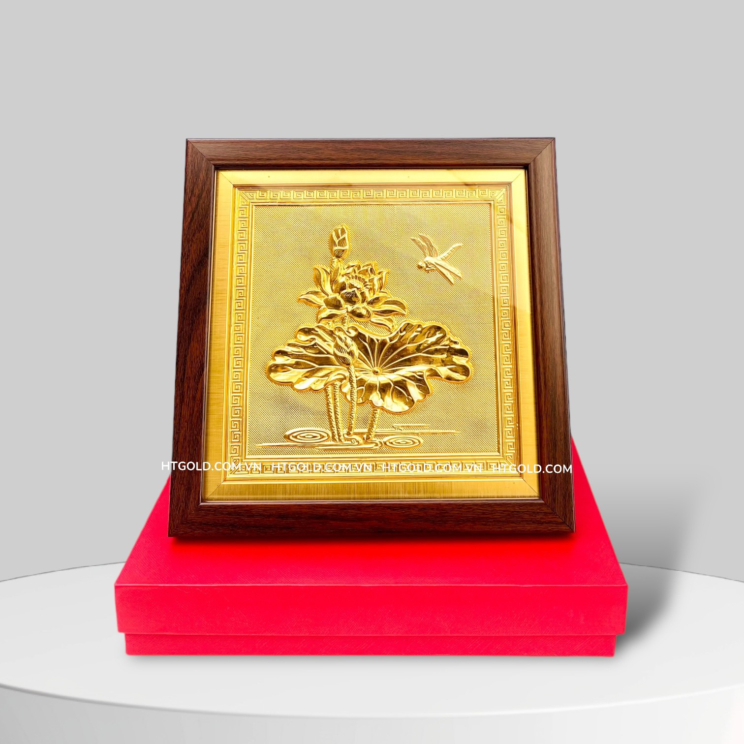 TRANH HOA SEN BẰNG ĐỒNG, MẠ VÀNG 24K <> (Kích thước 25cm x 25cm)