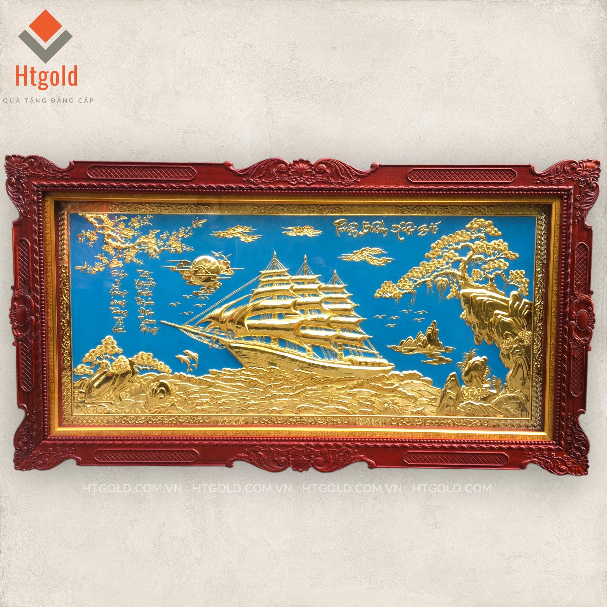 TRANH ĐỒNG THUẬN BUỒM XUÔI GIÓ, MẠ VÀNG 24K (Kích thước 107cm x 197cm).
