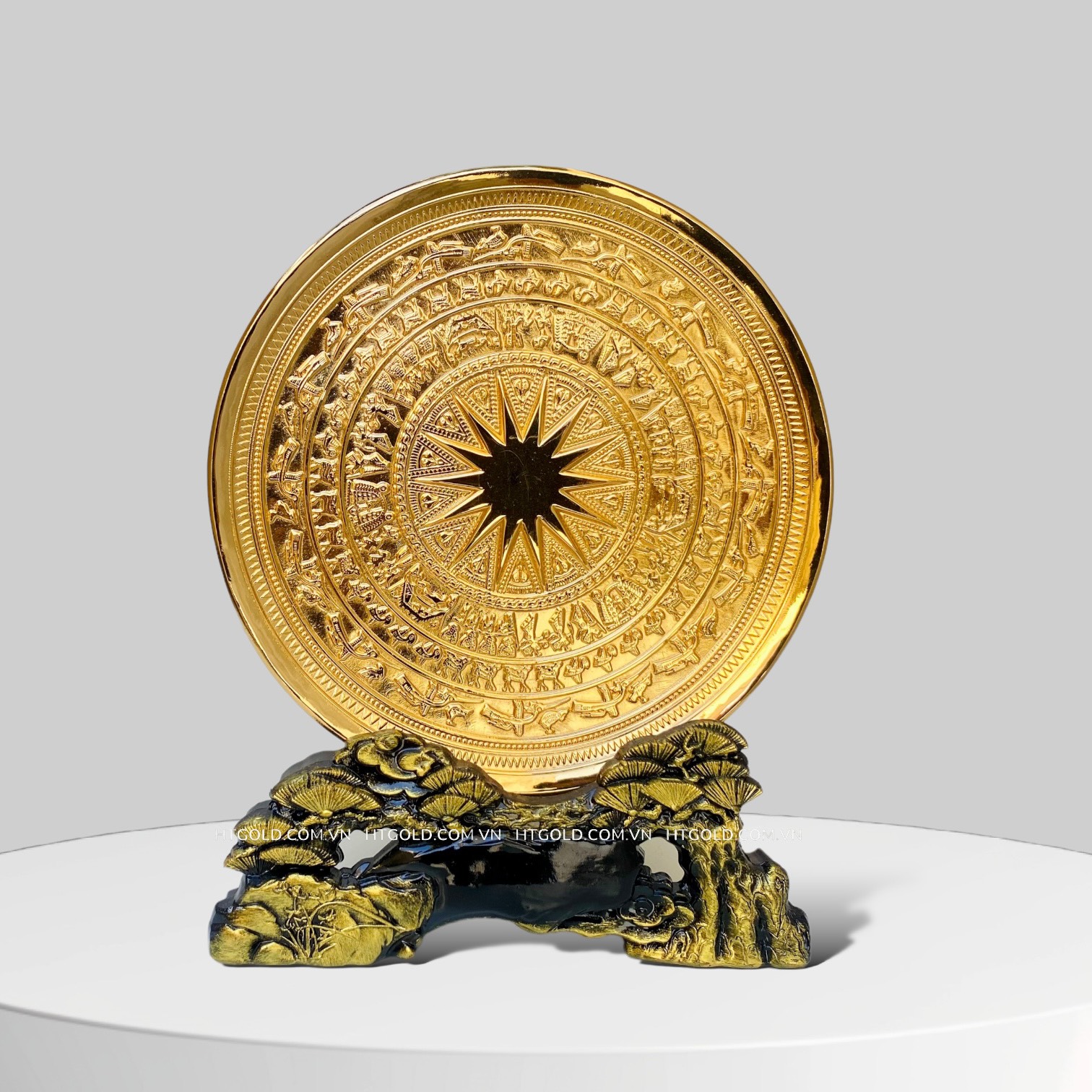 QUÀ TẶNG TRANH ĐĨA MẶT TRỐNG ĐỒNG, MẠ VÀNG 24K (ĐK 19cm)