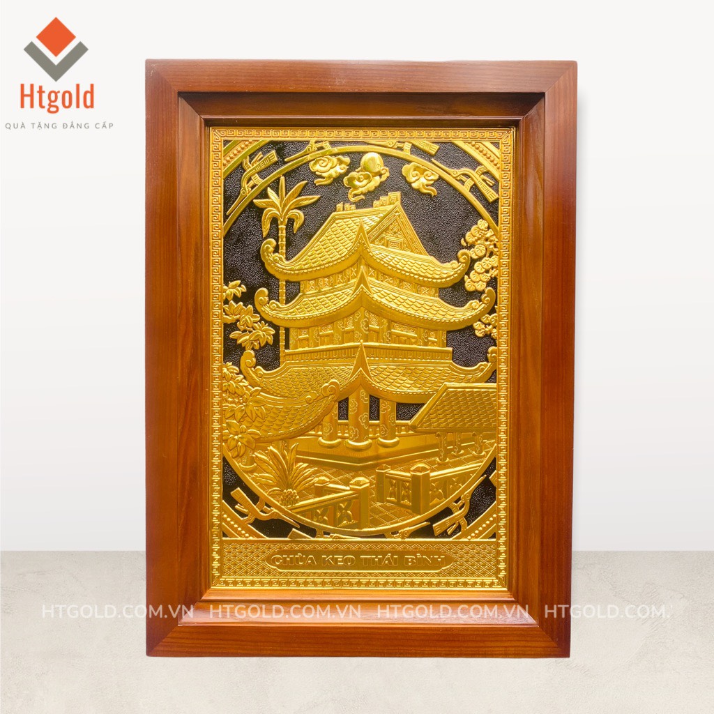 TRANH ĐỒNG CHÙA KEO THÁI BÌNH, MẠ VÀNG 24K (Kích thước 38cm x 54cm)