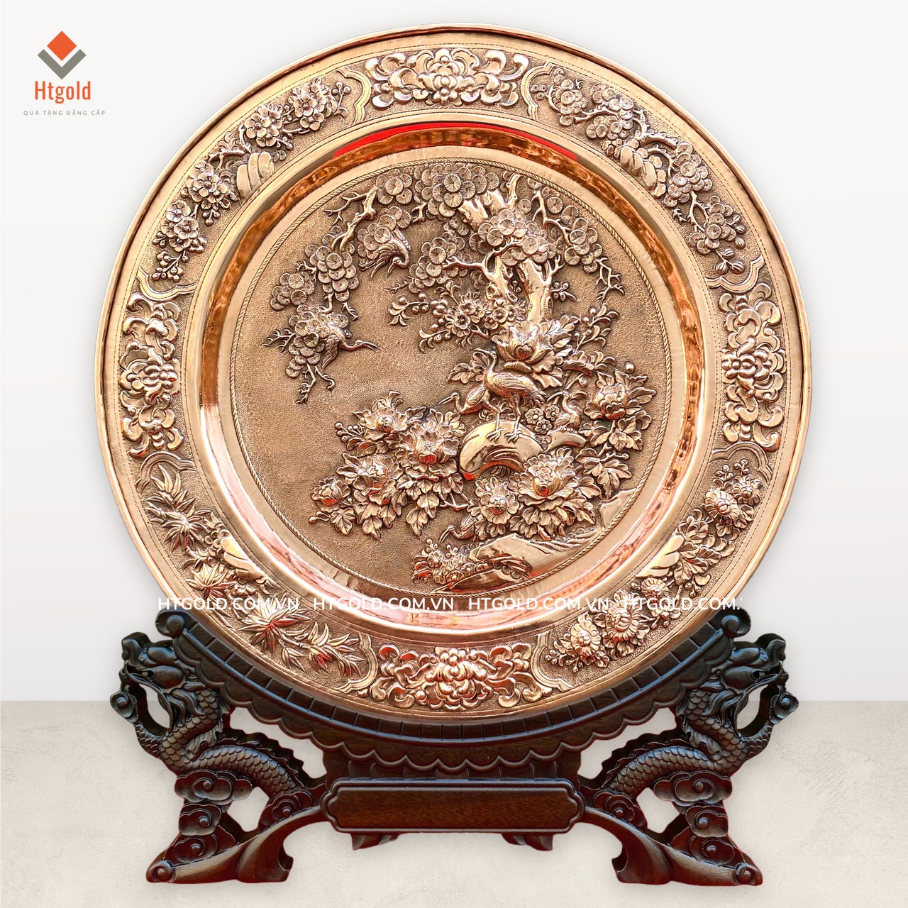 QUÀ TẶNG TRANH ĐĨA ĐỒNG- TÙNG HẠC DIÊN NIÊN (đường kính 35cm; Tổng chiều cao 41cm)