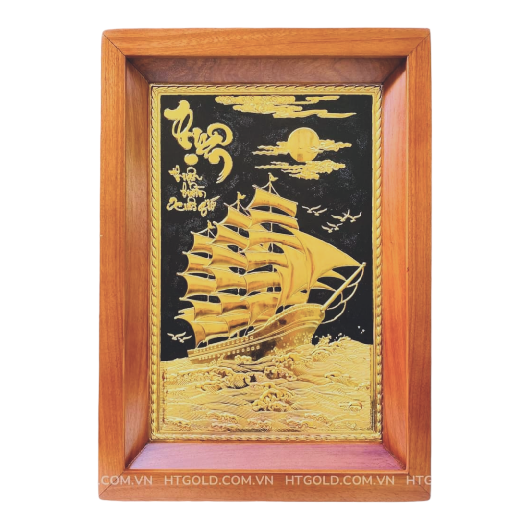 TRANH ĐỒNG THUẬN BUỒM XUÔI GIÓ, MẠ VÀNG 24K (Kích thước 54cm x 38cm)