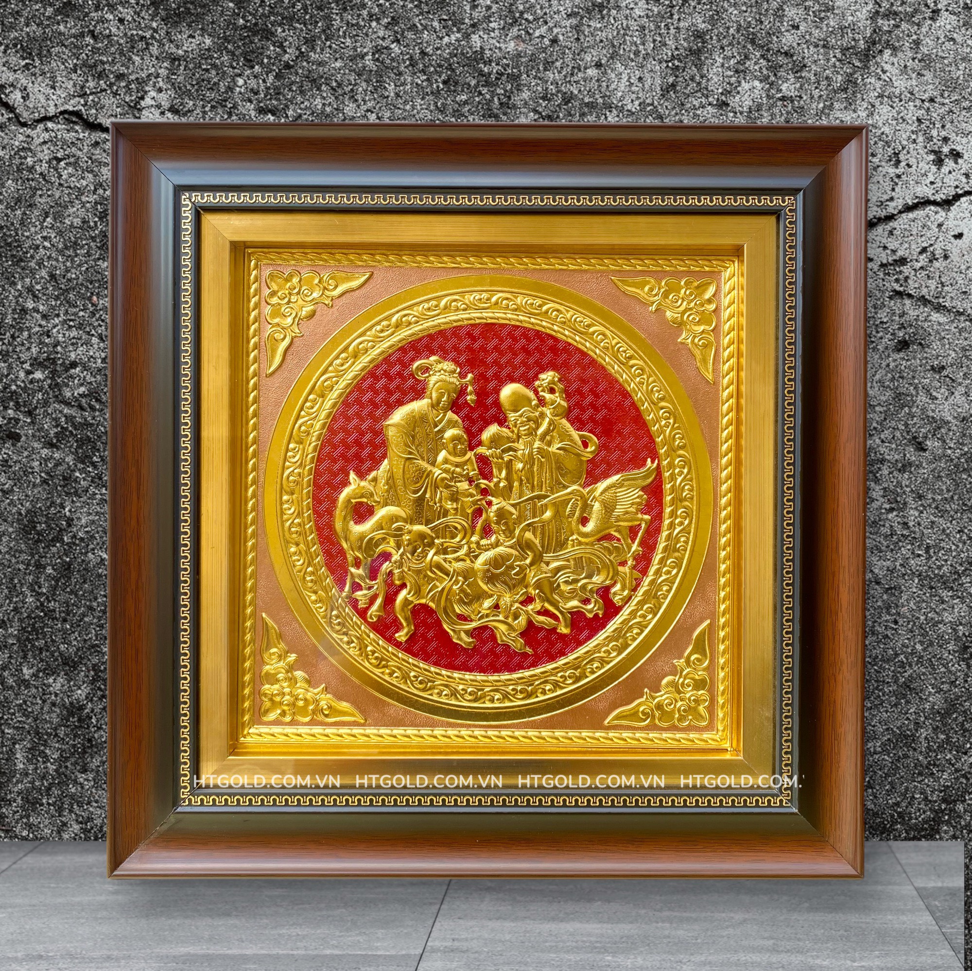 TRANH ĐỒNG MỪNG THỌ ÔNG BÀ, DÁT VÀNG <br> (Kích thước 42cm x 42cm)