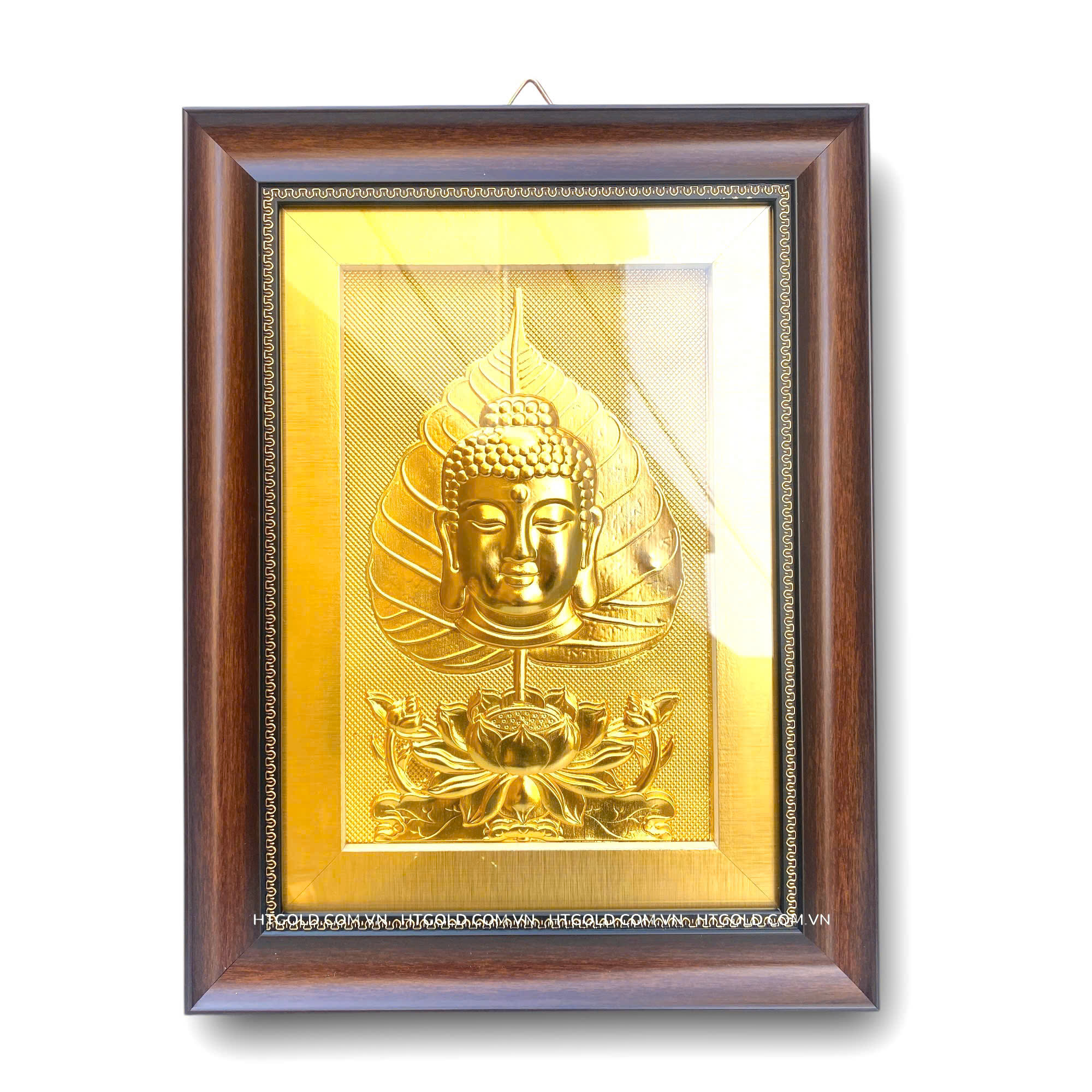TRANH LÁ BỒ ĐỀ ĐỨC PHẬT, MẠ VÀNG 24k (32cm x 42cm)