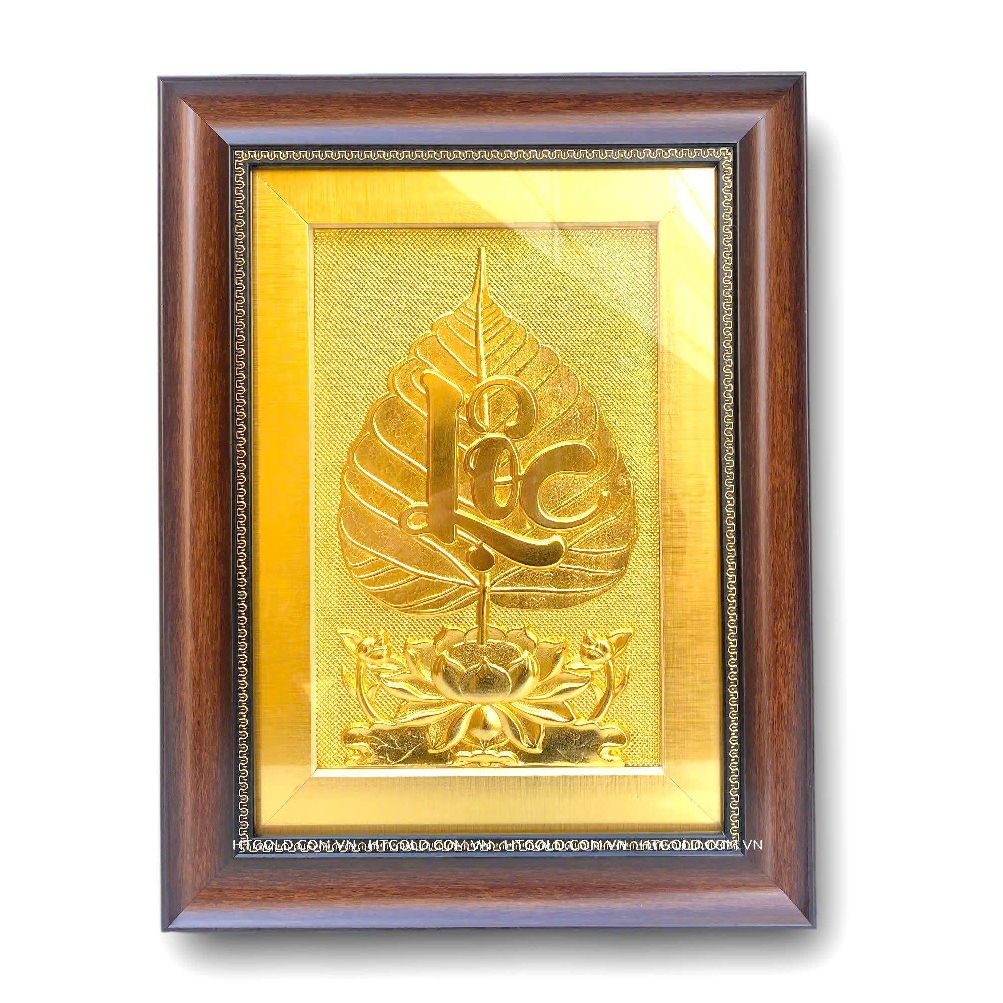TRANH LÁ BỒ ĐỀ CHỮ "LỘC" MẠ VÀNG 24K (32cm x 42cm)