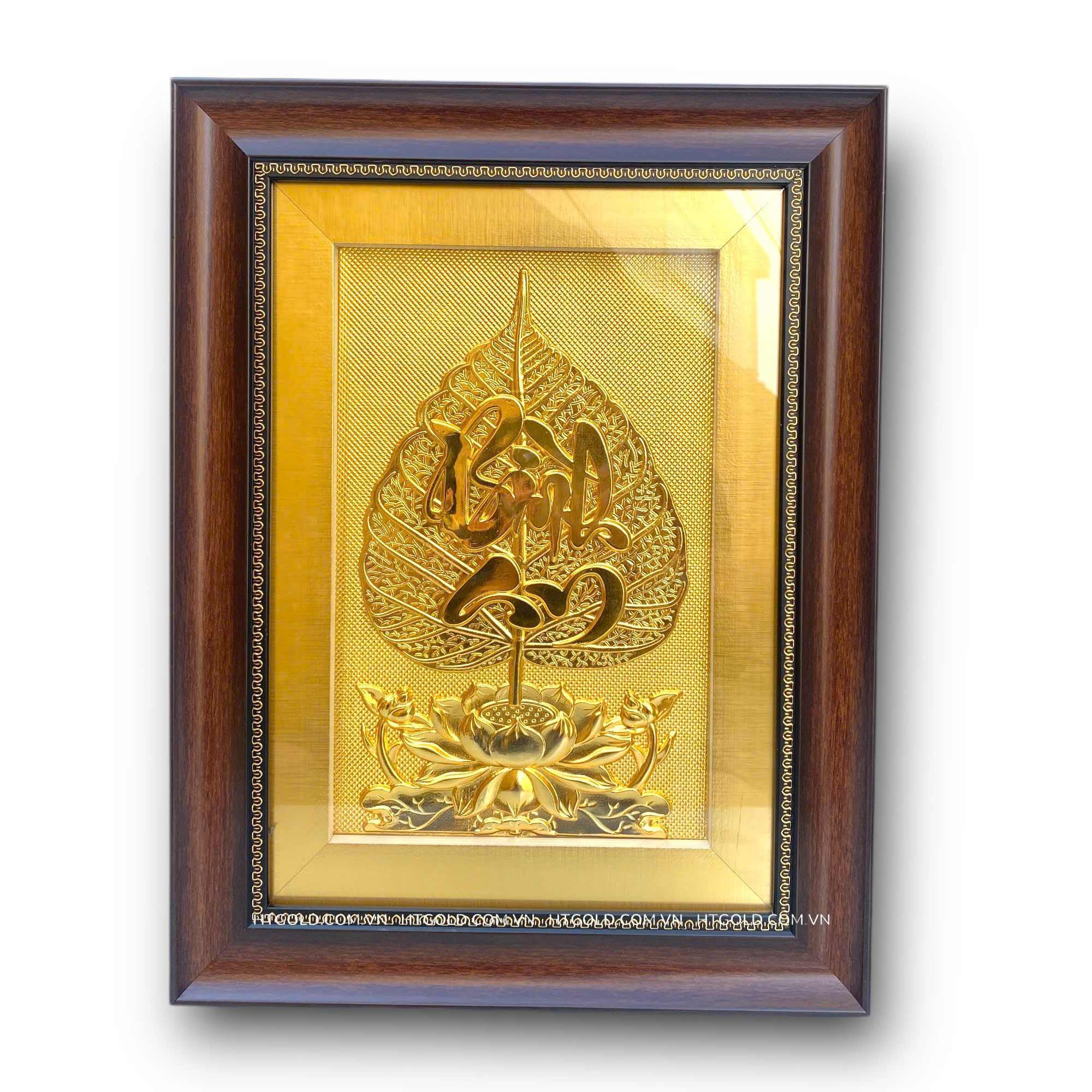 TRANH LÁ BỒ ĐỀ BÌNH AN, MẠ VÀNG 24K (32cm x 42cm)