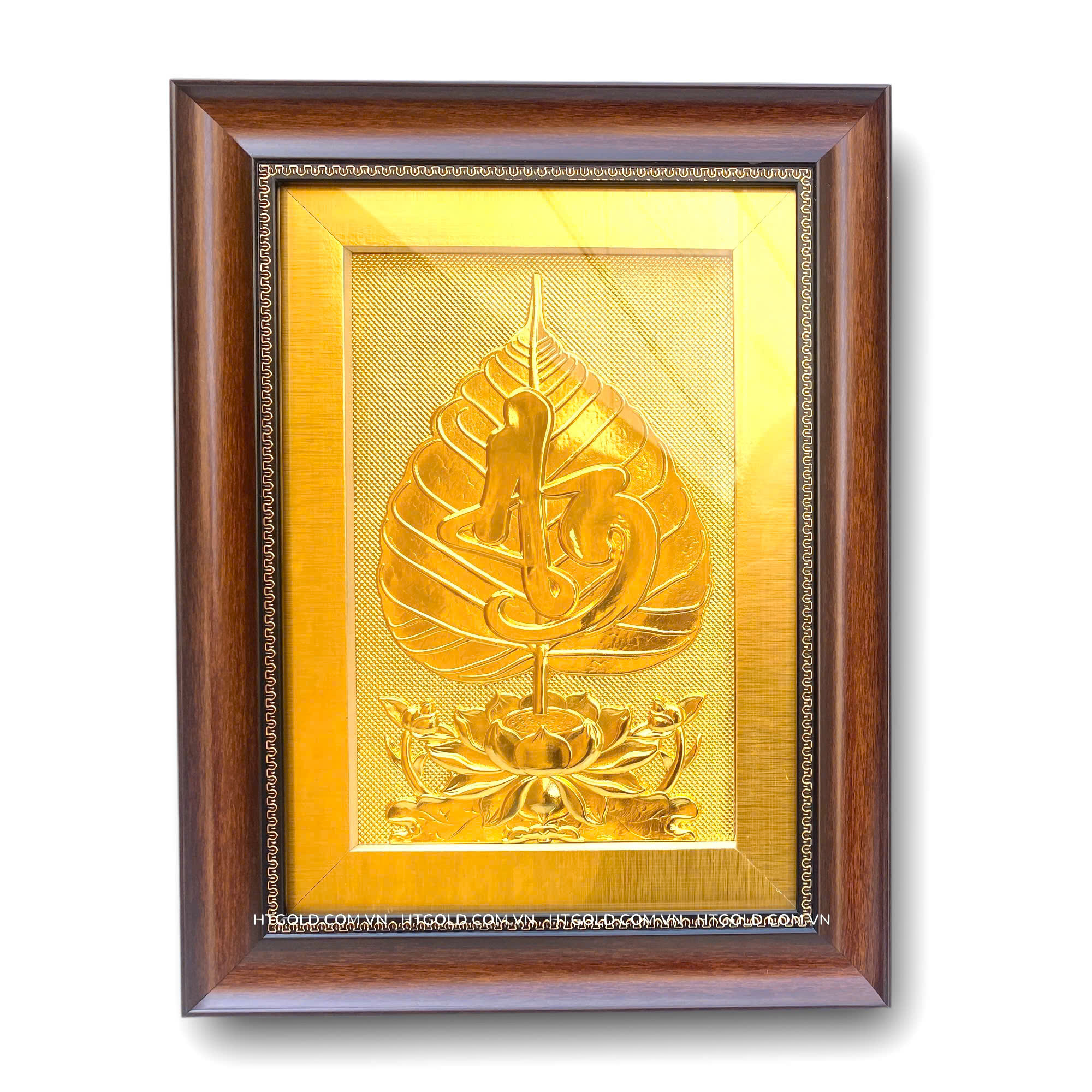 TRANH LÁ BỒ ĐỀ GẮN CHỮ "AN", MẠ VÀNG 24K (32cm x 42cm)